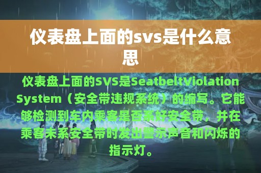 仪表盘上面的svs是什么意思