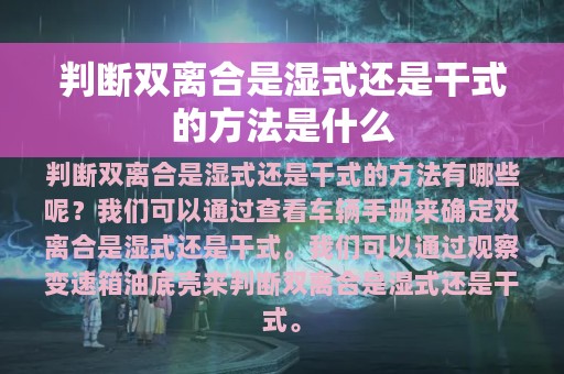 判断双离合是湿式还是干式的方法是什么