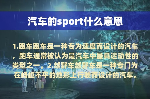 汽车的sport什么意思