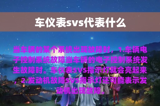 车仪表svs代表什么