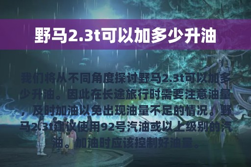 野马2.3t可以加多少升油