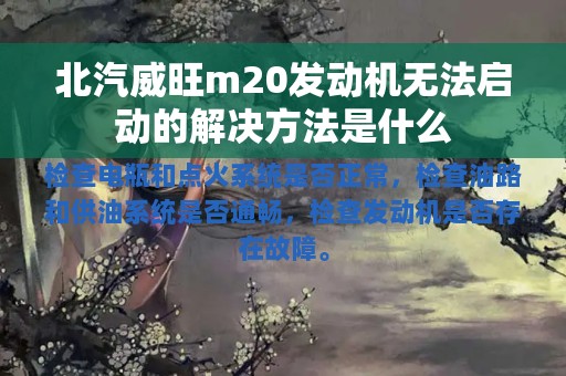 北汽威旺m20发动机无法启动的解决方法是什么