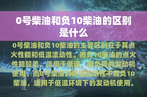 0号柴油和负10柴油的区别是什么