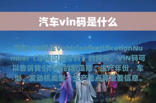 汽车vin码是什么