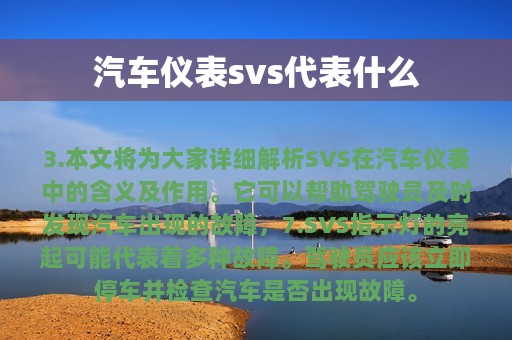 汽车仪表svs代表什么