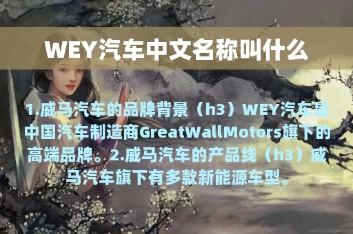 WEY汽车中文名称叫什么