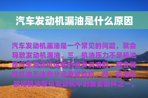 汽车发动机漏油是什么原因