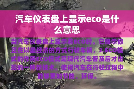 汽车仪表盘上显示eco是什么意思