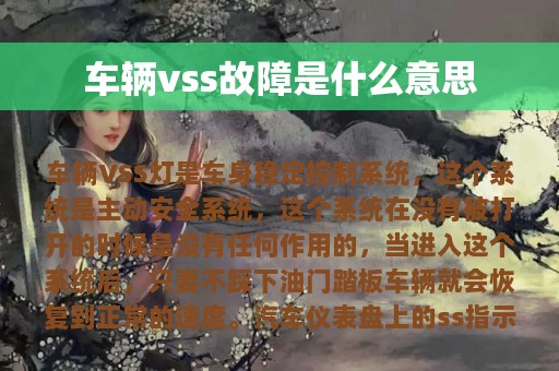 车辆vss故障是什么意思