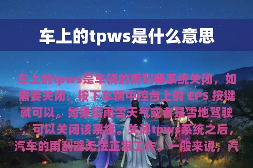 车上的tpws是什么意思