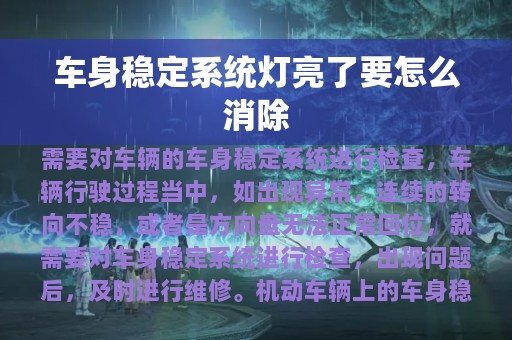 车身稳定系统灯亮了要怎么消除