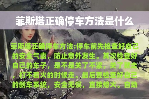 菲斯塔正确停车方法是什么