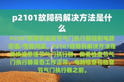 p2101故障码解决方法是什么