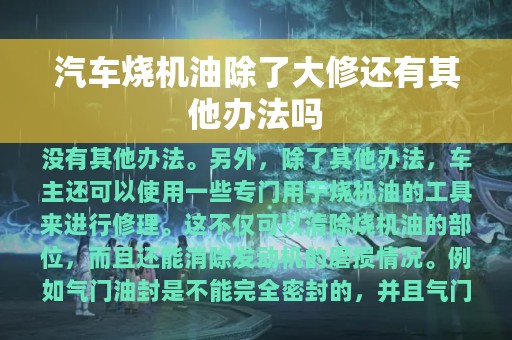 汽车烧机油除了大修还有其他办法吗