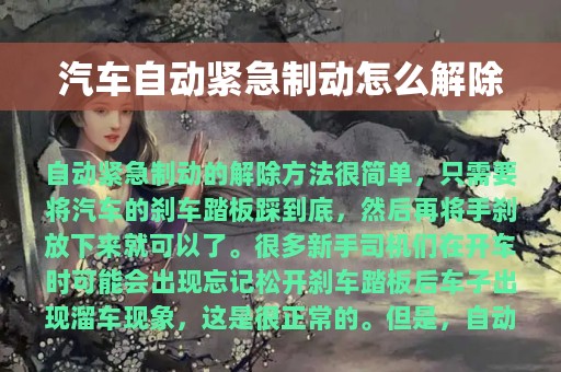 汽车自动紧急制动怎么解除