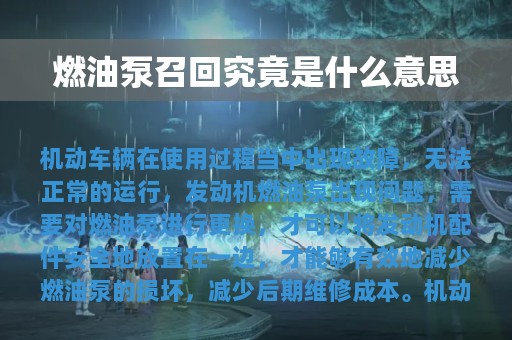 燃油泵召回究竟是什么意思