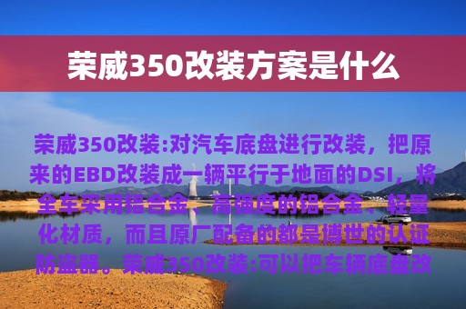 荣威350改装方案是什么