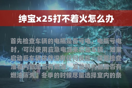 绅宝x25打不着火怎么办