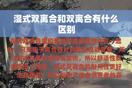 湿式双离合和双离合有什么区别