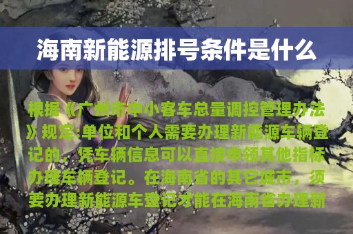 海南新能源排号条件是什么