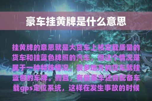 豪车挂黄牌是什么意思