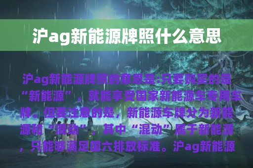 沪ag新能源牌照什么意思