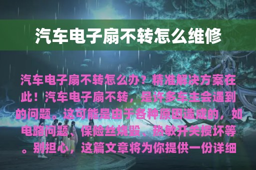 汽车电子扇不转怎么维修