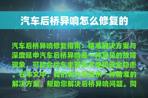 汽车后桥异响怎么修复的