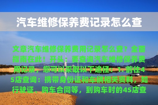 汽车维修保养费记录怎么查