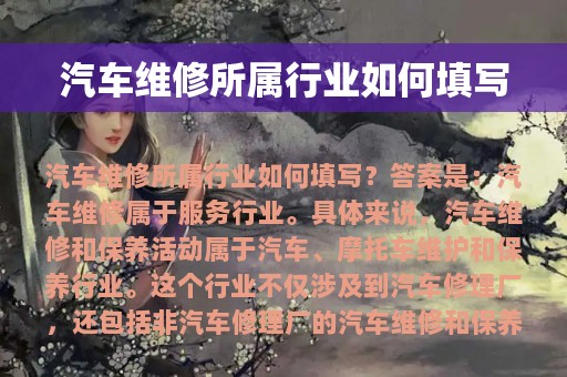 汽车维修所属行业如何填写