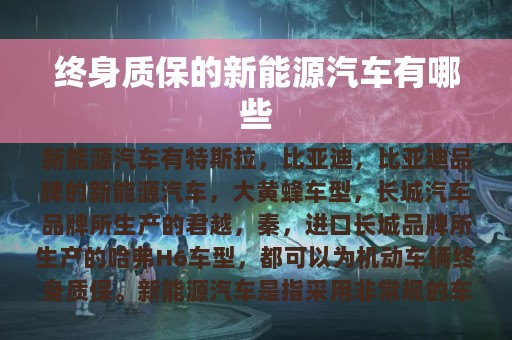 终身质保的新能源汽车有哪些