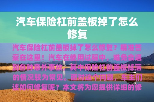 汽车保险杠前盖板掉了怎么修复