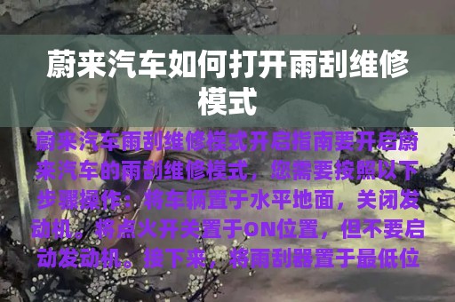 蔚来汽车如何打开雨刮维修模式