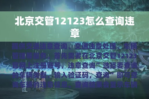 北京交管12123怎么查询违章