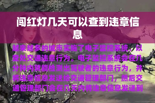 闯红灯几天可以查到违章信息