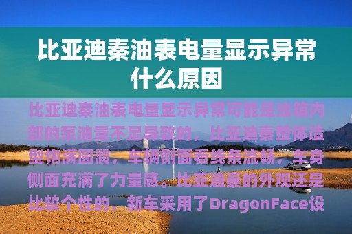 比亚迪秦油表电量显示异常什么原因