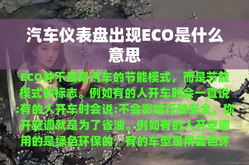 汽车仪表盘出现ECO是什么意思