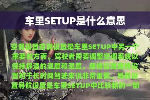 车里SETUP是什么意思