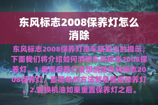 东风标志2008保养灯怎么消除