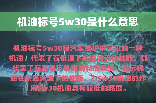 机油标号5w30是什么意思