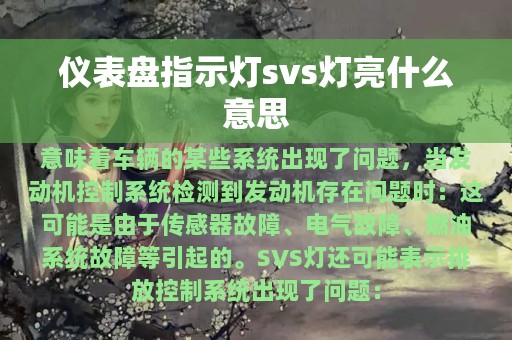 仪表盘指示灯svs灯亮什么意思