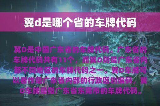 翼d是哪个省的车牌代码