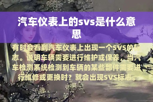 汽车仪表上的svs是什么意思