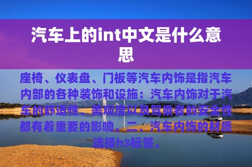 汽车上的int中文是什么意思