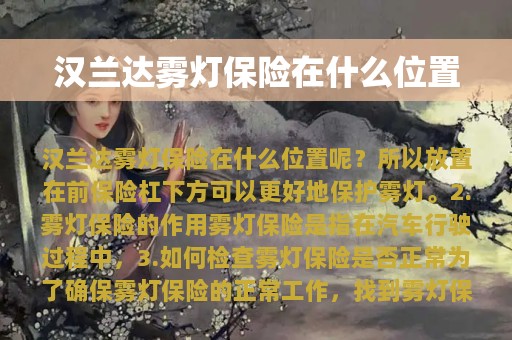 汉兰达雾灯保险在什么位置