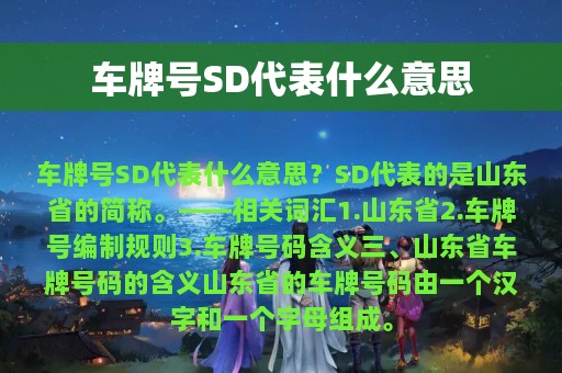 车牌号SD代表什么意思