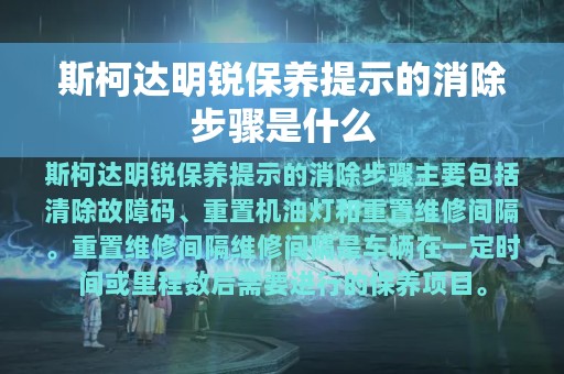 斯柯达明锐保养提示的消除步骤是什么