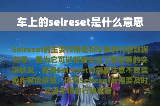 车上的selreset是什么意思