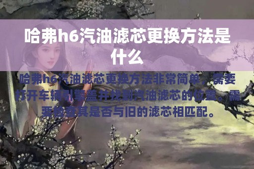 哈弗h6汽油滤芯更换方法是什么