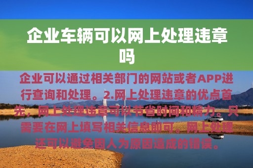 企业车辆可以网上处理违章吗